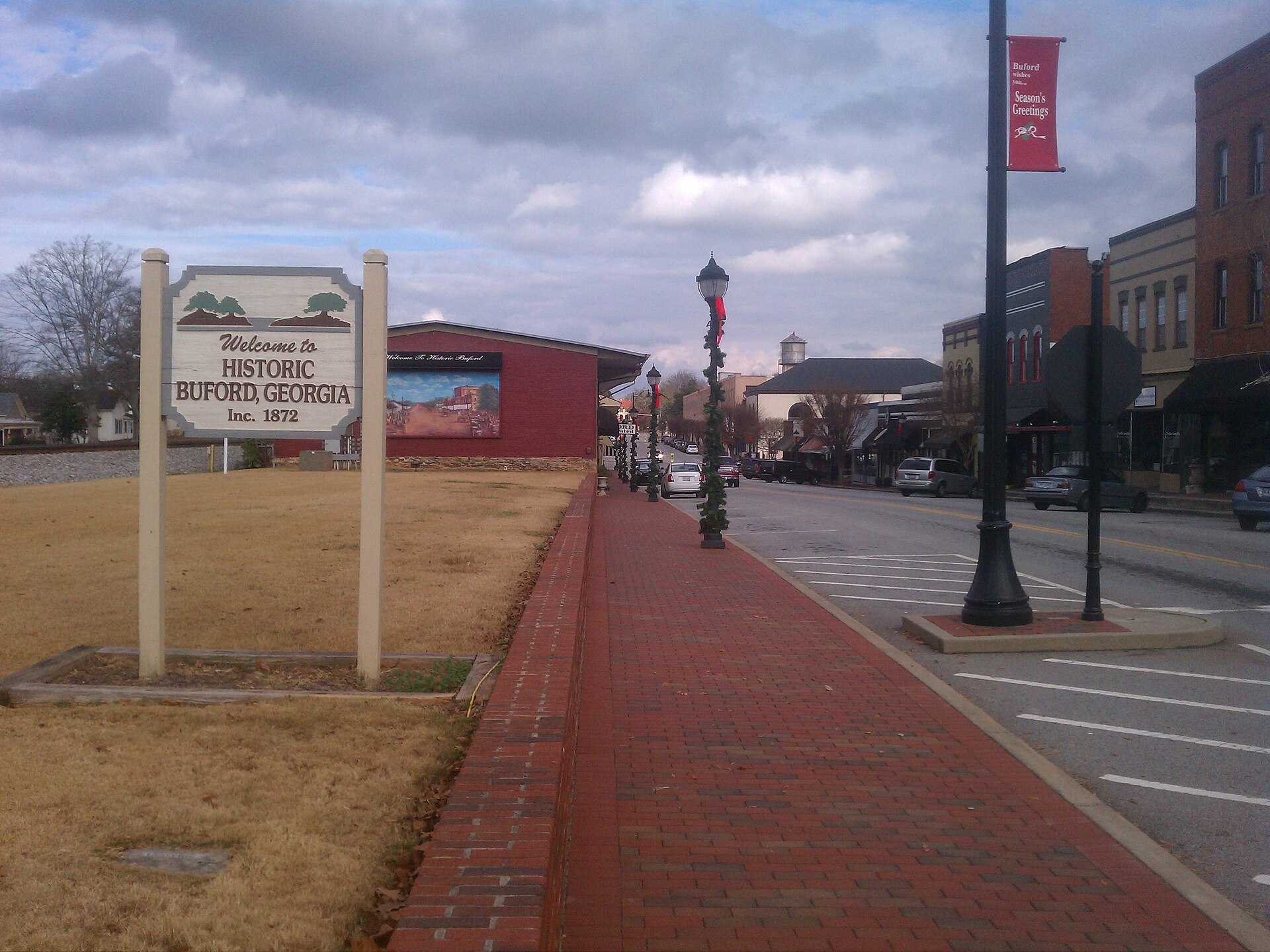 Main Street and the welcome sign in historic Buford