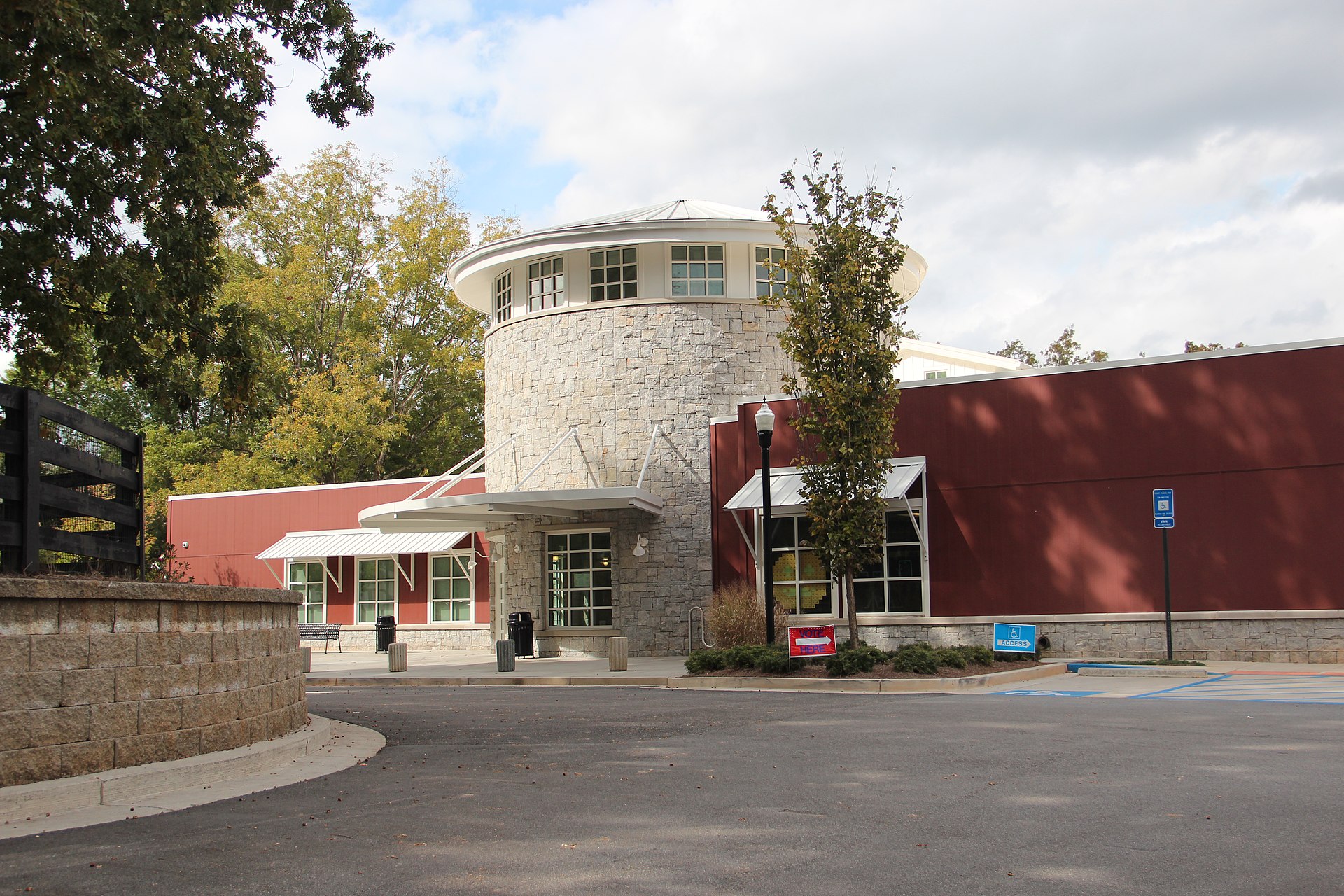 The distinctive silo-shaped entrance to Milton’s public library